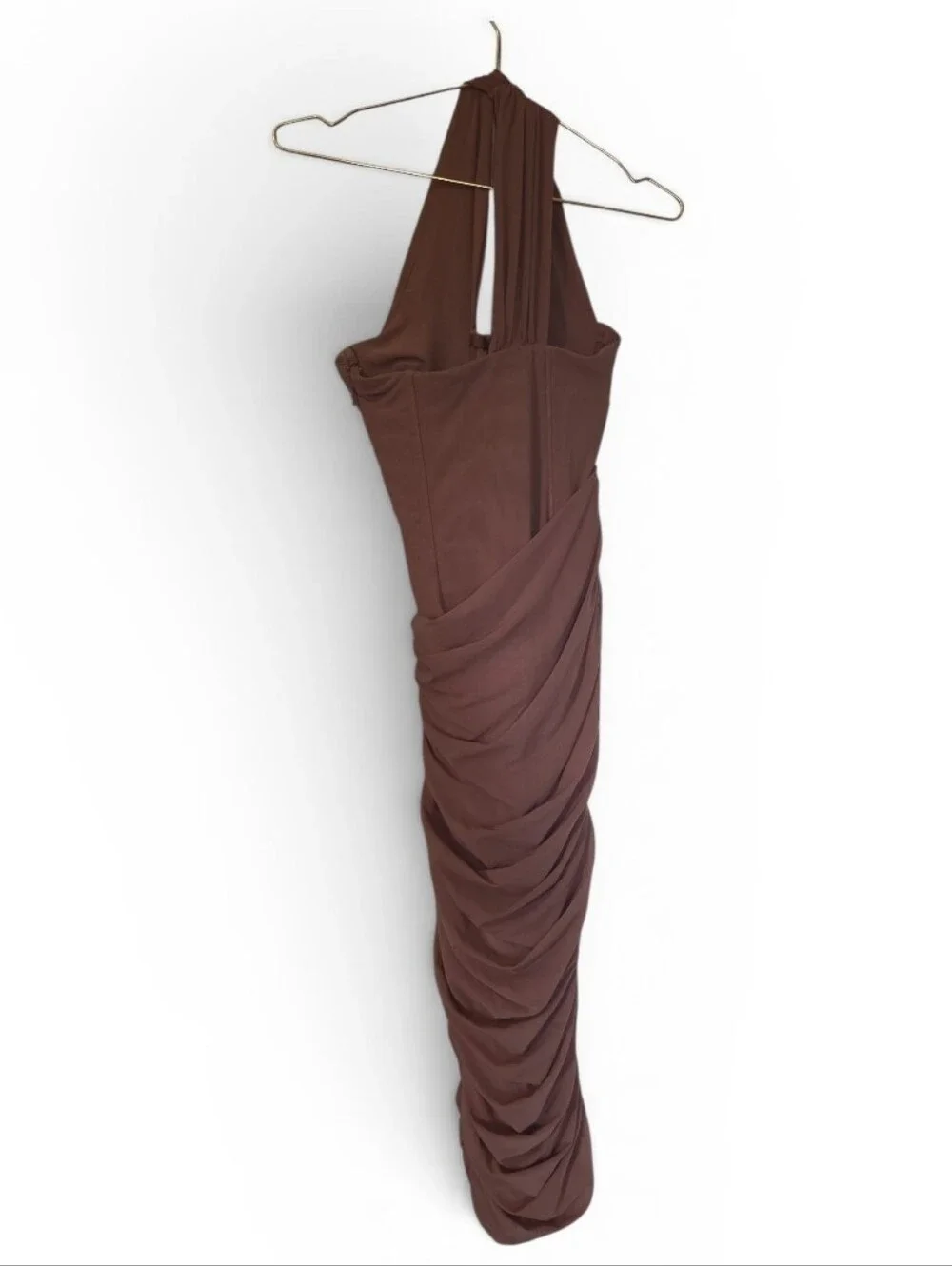New Without Tags House of CB Valentina Mocha Assymetric Cutout Ruched MidiDress